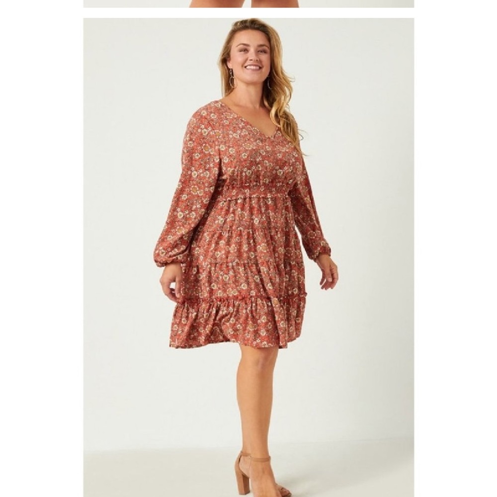 Hayden-1x Tiered V Neck Dress Fall Ready